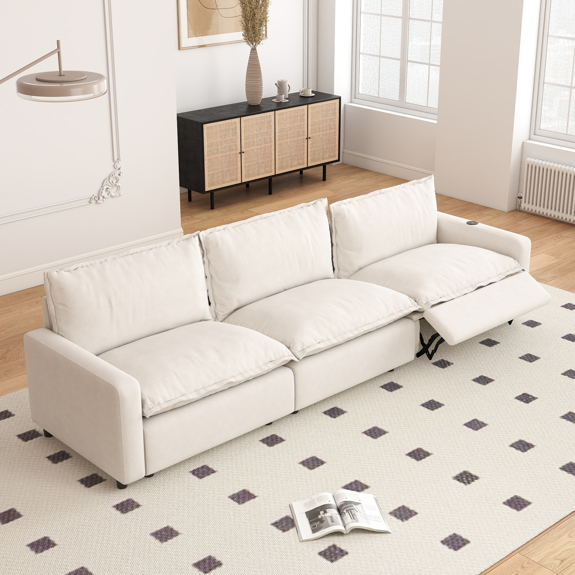 Canapé 3 places avec 1 fauteuil inclinable