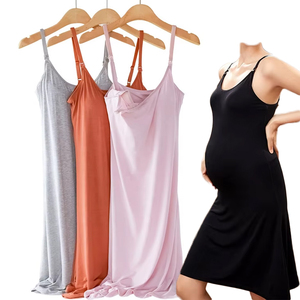 Váy bầu mùa hè kiểu dây spaghetti, váy cho con bú, váy ngủ bầu không tay, hàng có sẵn - Product Image 1