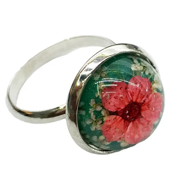 Hot popolare ambra secco fiore anelli di barretta eco design cooper anello, mestieri della resina gioielli personalizzati