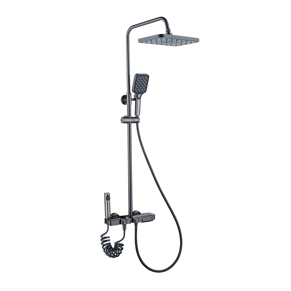 Top1 Piano Key Shower Set Banheiro Cinza Digital Display Faucet Shower System Set Banheira Quente e Fria 4 Funções Tap Shower Set