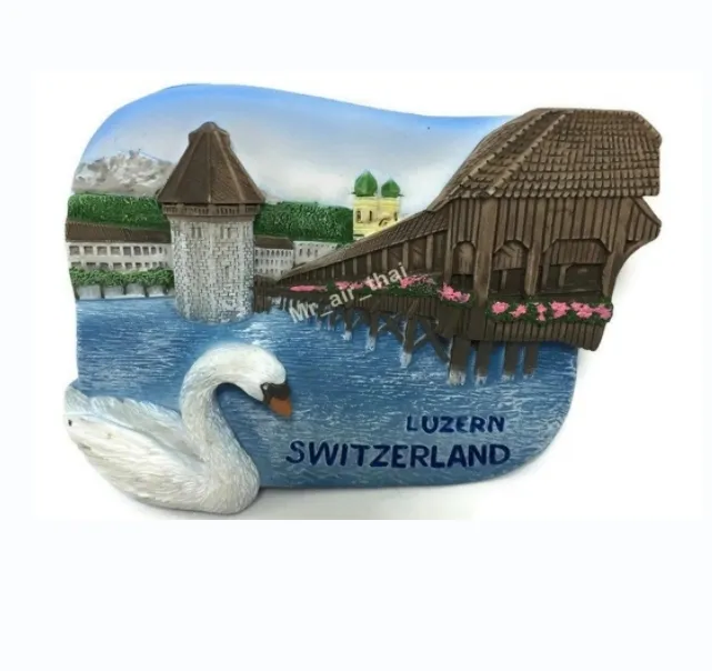 Aimant de réfrigérateur 3D en résine Swiss Luzen Church Bridge souvenir touristique