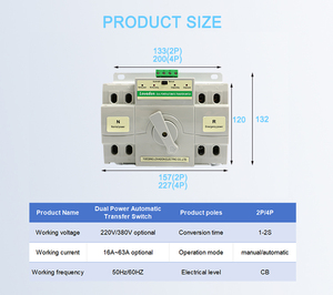 <strong>2P</strong> Electric AC Single Phase 220V Automatic Transfer Switching (ATS) Equipment 63A Dual Power Generator Changeover <strong>Switch</strong>