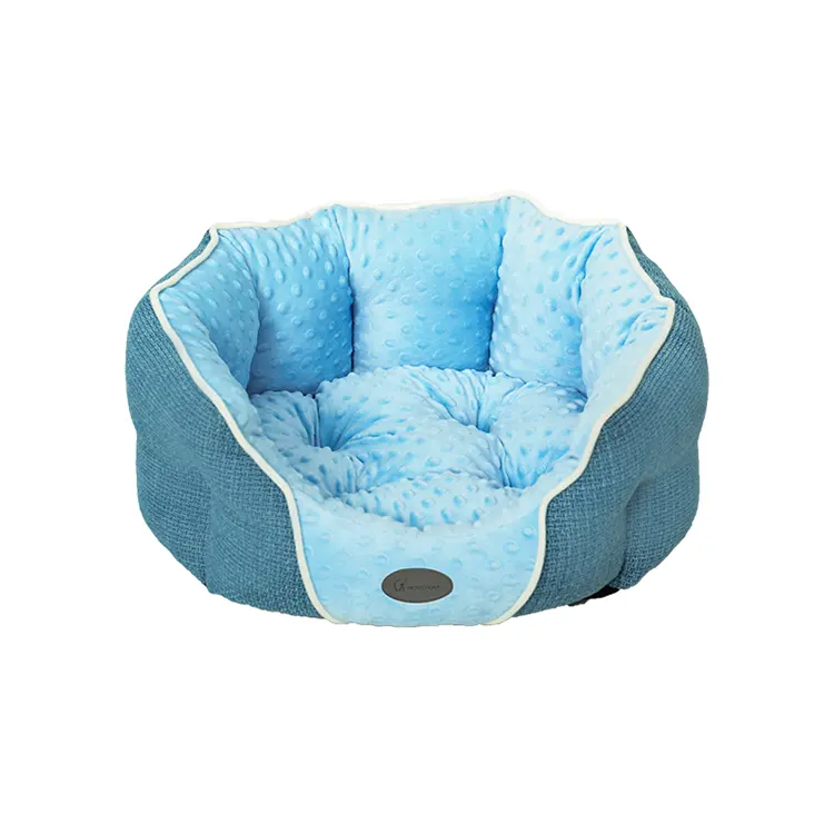 LOW MOQ 최고 판매 고급 고양이 침대 dropshipping 하이 퀄리티 인기 부드러운 봉제 애완 동물 제품 새로운 도착 라운드 블루 개 침대