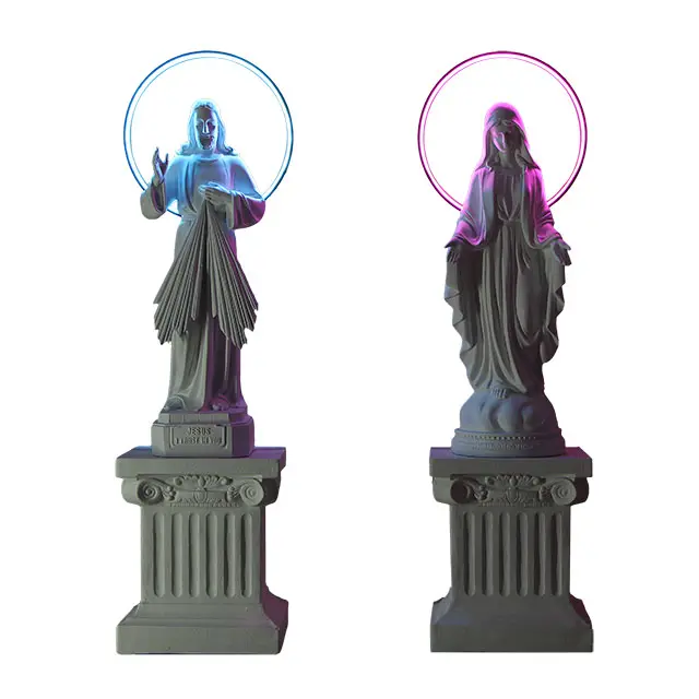Estatua religiosa de cristal de fibra grande, escultura de Jesús y Virgen María con luces, nuevos diseños