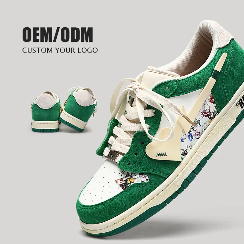 Commercio all'ingrosso Odm personalizzato personalizza le tue scarpe da ginnastica da Skateboard da uomo in pelle pieno fiore alla moda Odm