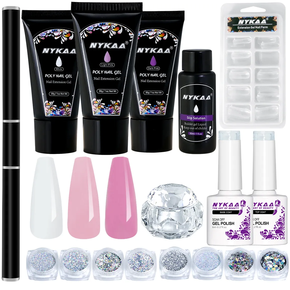 Acrylic Nail Gel Kit With Base Coat Top Poly Nail Extension Gel Set Manicure Nails Gel Color
