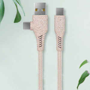 Biodegradable Braided USB a to C <strong>2</strong> <strong>in</strong> <strong>1</strong> USB C Cable USB C Cable with Wheat Straw Fibre Material - Product Image 5