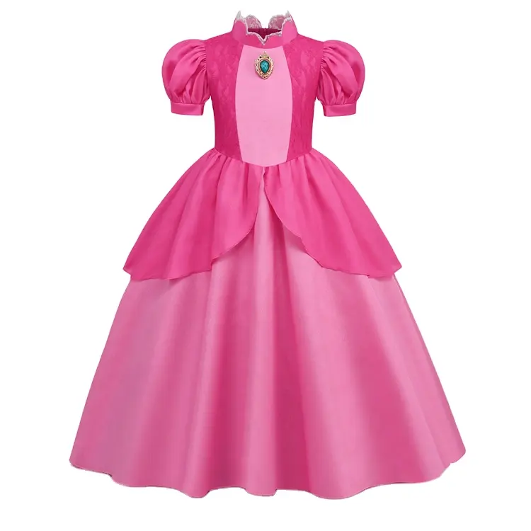 Vestido de princesa rosa de alta calidad Cosplay encaje Patchwork Vestido de manga hinchada niña pequeña fiesta de disfraces de Halloween para niños