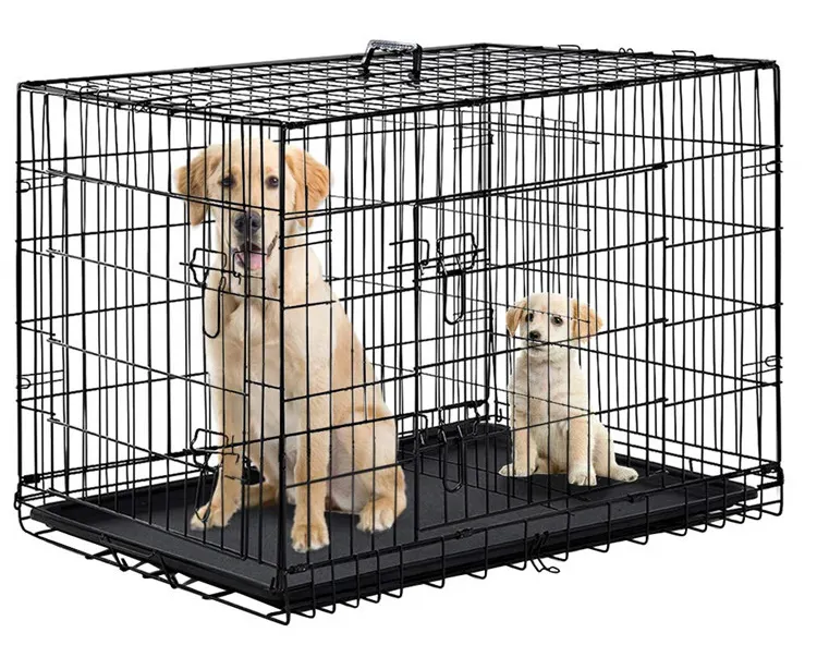 Wholesale Manufacturer 24 30 36 42 48 Inch Metal Foldable Dog Crates Cage Metal Folding Dog Cage XXL Black Impact Dog Kennel Cra