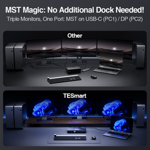 TESmart Triple Monitor KVM Switch USB C + DP + <strong>HDMI</strong> <strong>Input</strong> Support 4K60Hz MST EDID 1 <strong>Laptop</strong> &amp; 3 PCs KVM Switcher