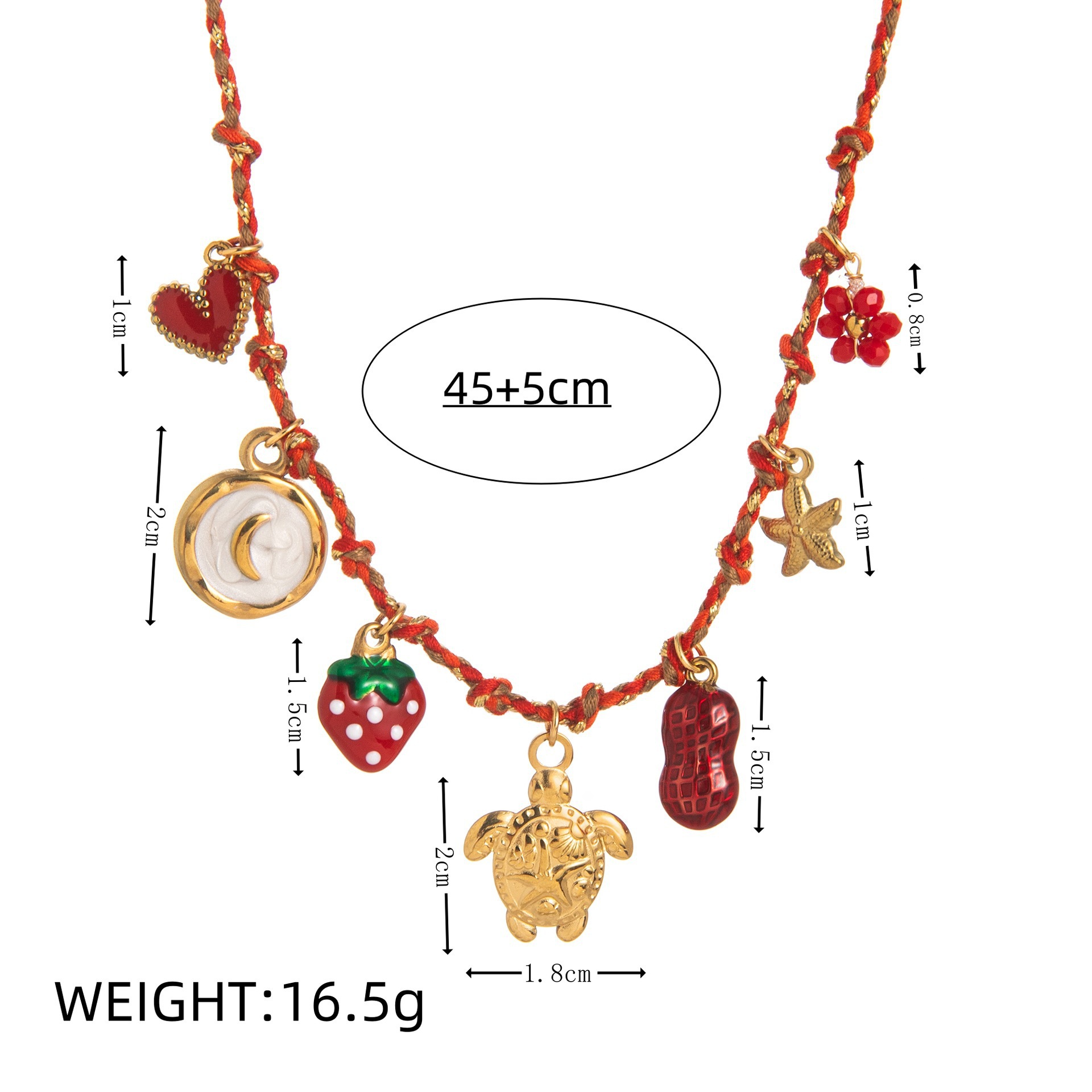 Collar de cuerda roja con tortuga.