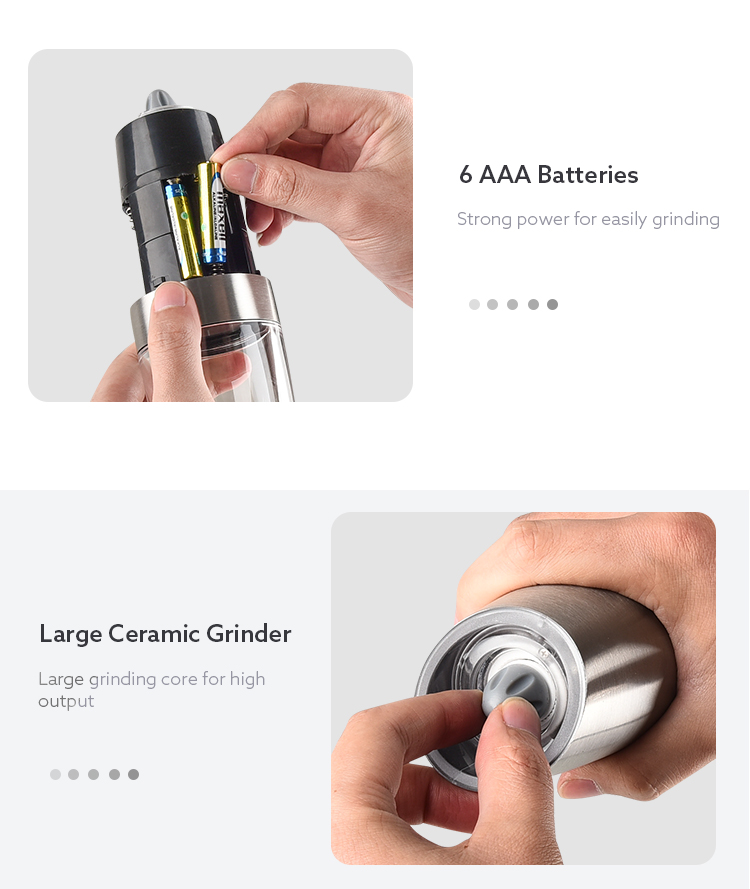 high quality portable customized stainless steel gravity salt grinder  pepper mill with LED light