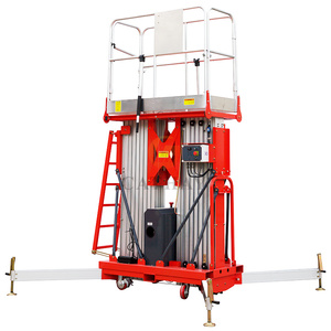 Elevador de aluminio Vertical hidráulico de carga de 200kg, elevador móvil pequeño, plataformas de trabajo aéreo de doble mástil, 10m, 12m, 14m