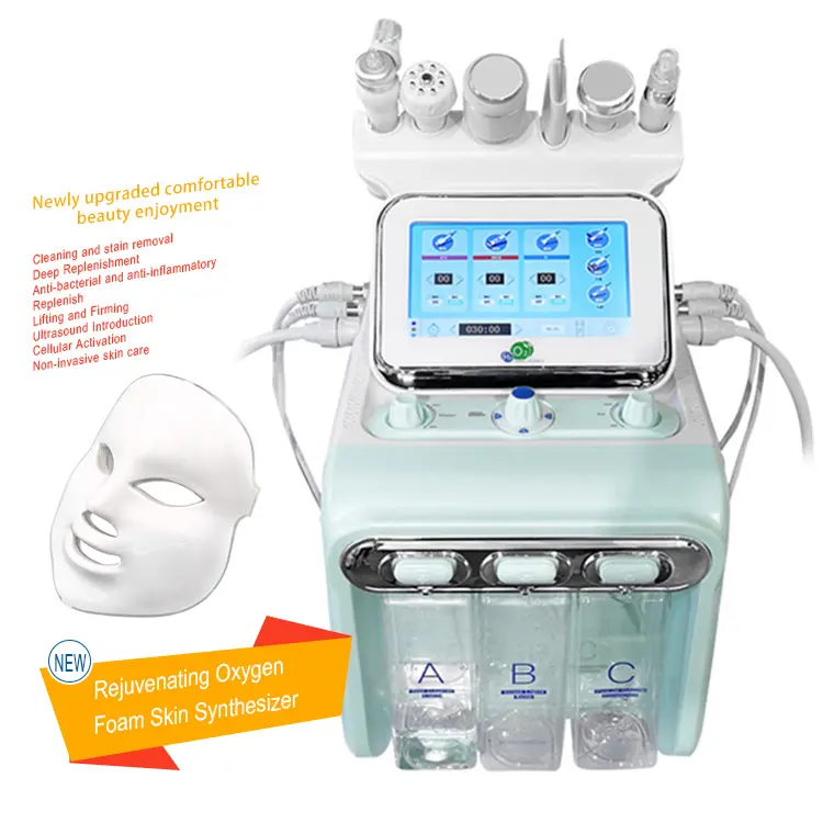 Microdermoabrasión facial con radiofrecuencia facial de diamante Luz LED Máquina facial Terapia de luz facial LED con piel