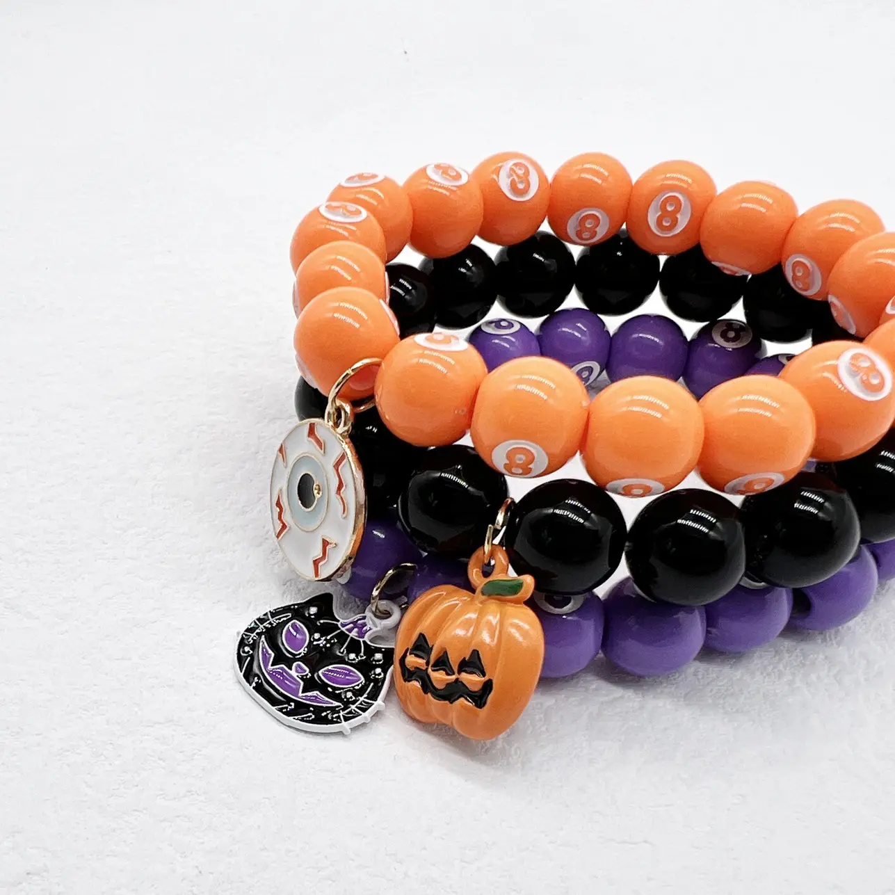Gelang Halloween grosir gelang labu Enamel untuk anak-anak dewasa diskon besar-besaran gelang manik-manik ungu oranye hitam