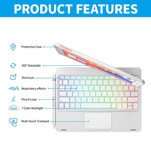 Teclado BT giratorio de 360 grados para iPad 10th inalámbrico recargable con accesorios de audio y video retroiluminados de 7 colores - Product Image 2