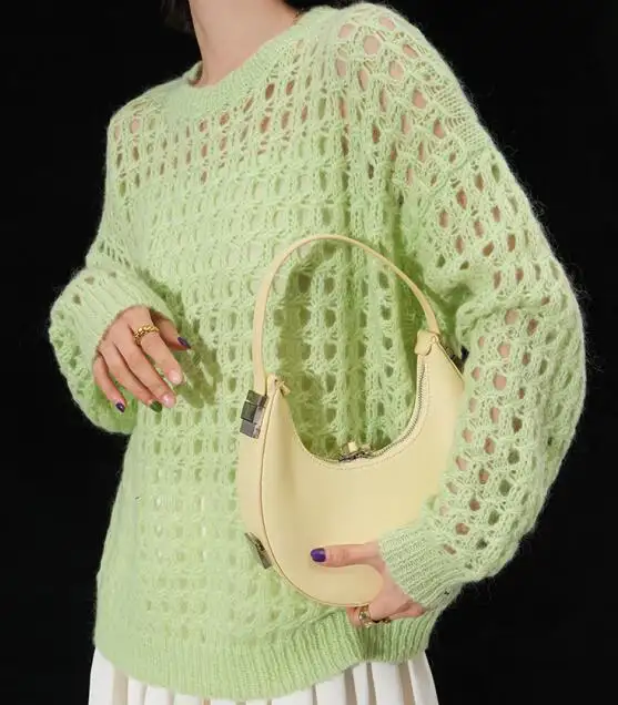Suéter de crochê feminino, tricô, de tamanho grande, para primavera e outono