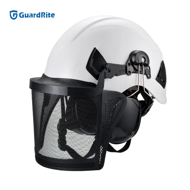 Casco de construcción de rescate 3 en 1, malla, protector facial, orejeras, juego de casco de seguridad con correa para la barbilla