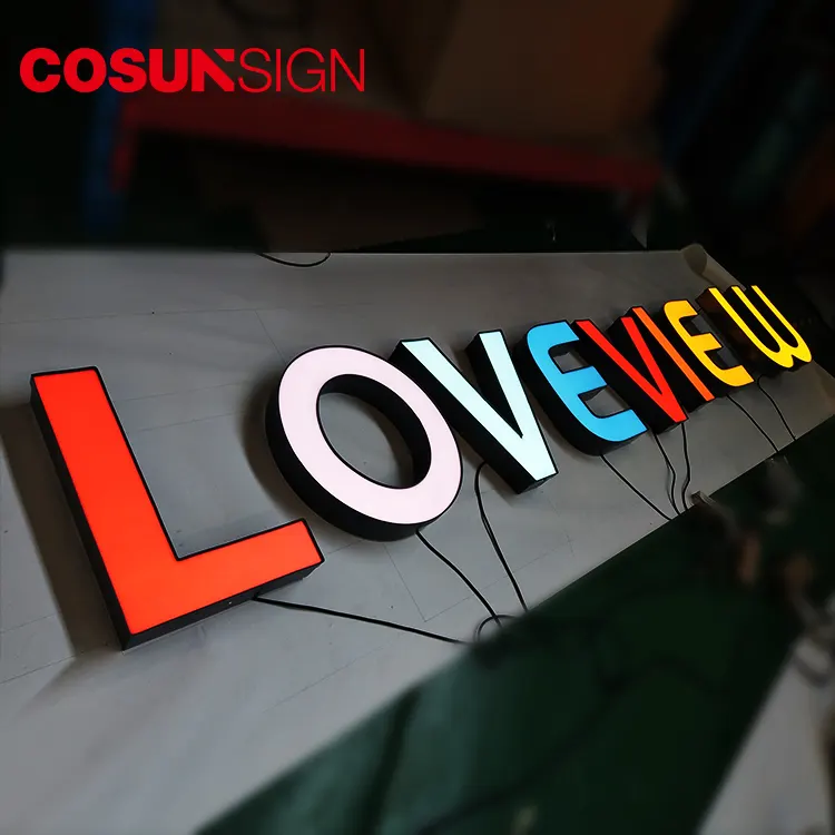 Cosun, señalización al aire libre iluminada, impermeable, logotipo de Metal personalizado, 3D, aluminio, 3D, tablero de letrero con logotipo