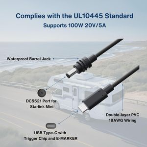 Starlink Mini USBCからDC5521への電源コード用100WPD USB Type-C 1M/2M/3M/5M防水Starlink MiniC充電ケーブル - Product Image 3