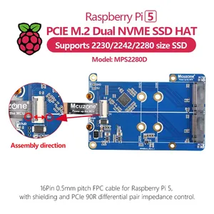 MPS2280D lampone Pi 5 PCIE M.2 doppio NVME SSD cappello supporto 2280/2242/2230 SSD personalizzato - Product Image 3