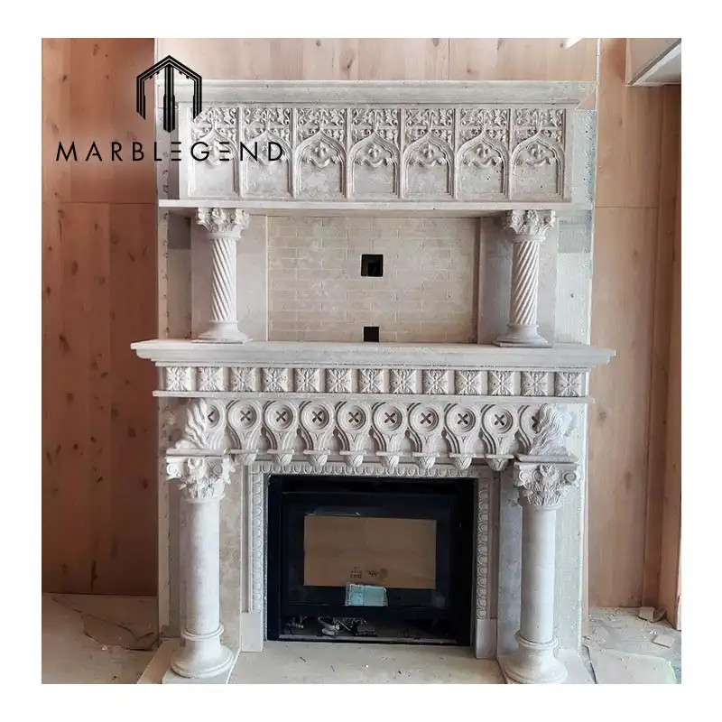 High quality wholesale hand carved natural stone classical white marble mantel fireplace surround