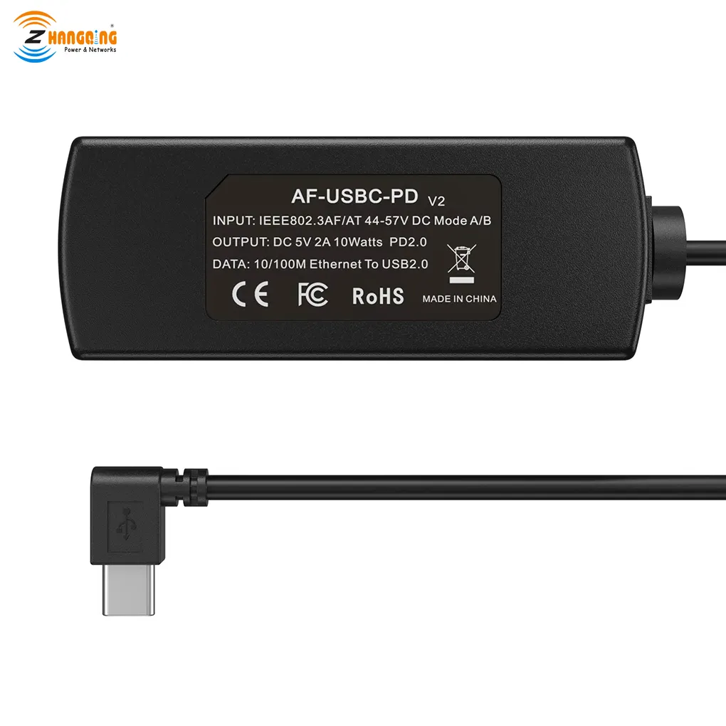 AF-USBC-PD poe driver conversor ieee 802.3af poe para USB-C potência e dados ethernet com um cabo 5v poe adaptador tablet carregador