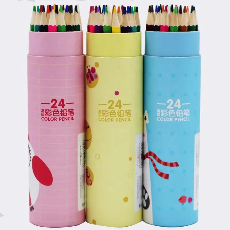 free shipping colored pencil set 12pieces in card tube for kids use drawing pencils set