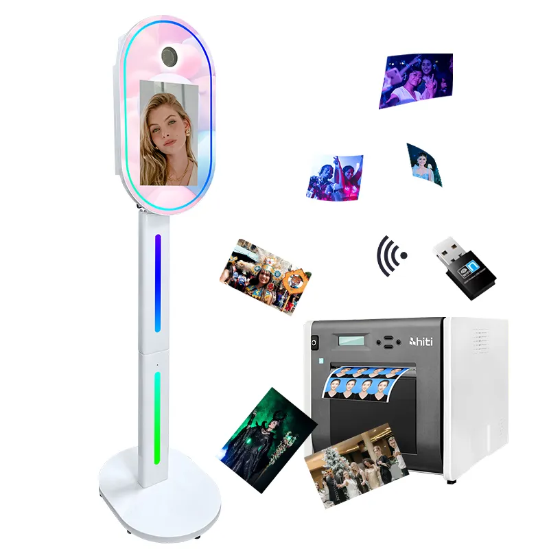 Nouvellement photomaton fournisseur Selfie 15.6 pouces écran tactile photomaton Machine Selfie lumière LED mariage PC photomaton