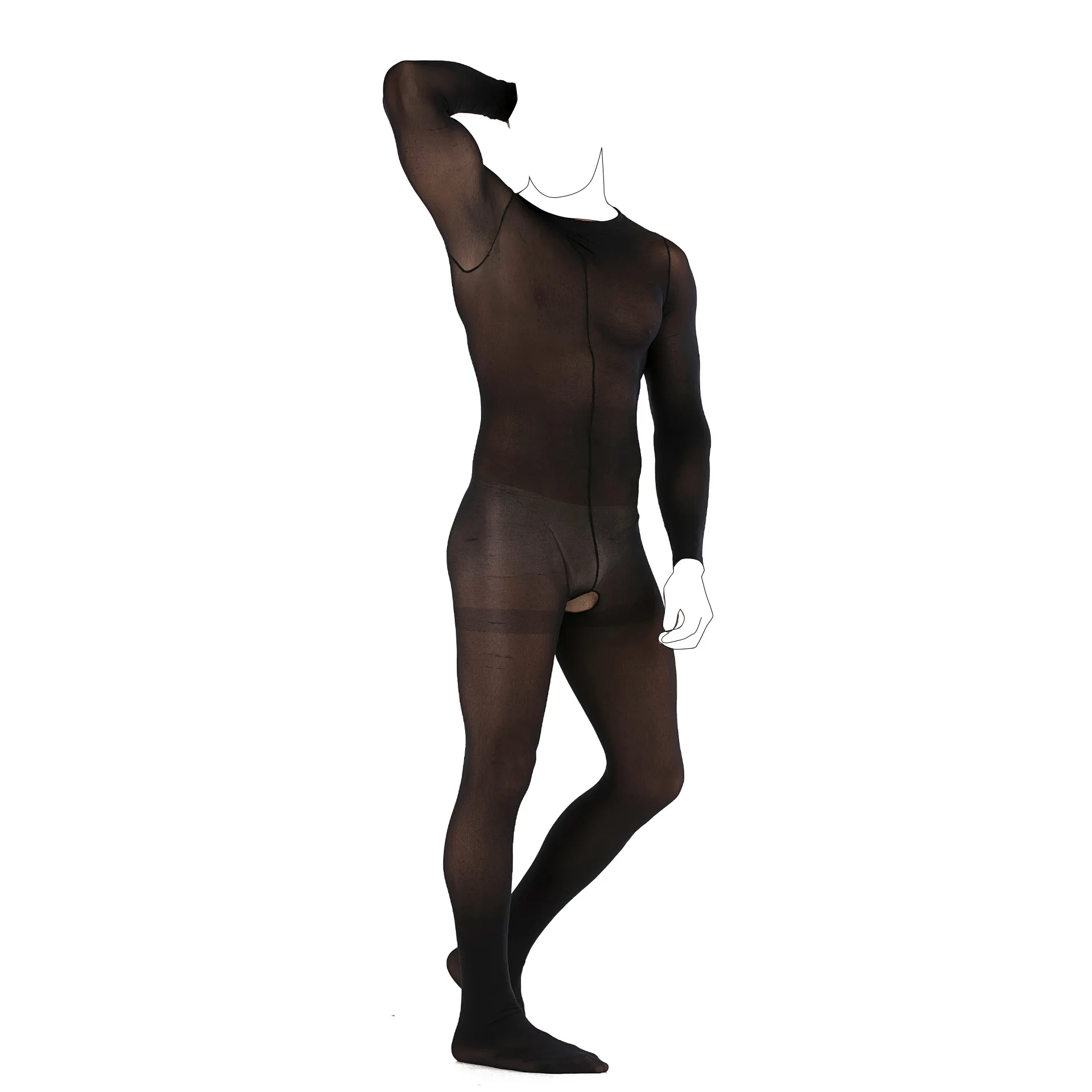 플러스 사이즈 남성 섹시 핫 타이트 핏 누드 투명 스타킹 가랑이 없는 바디 스타킹 에로 원피스 속옷