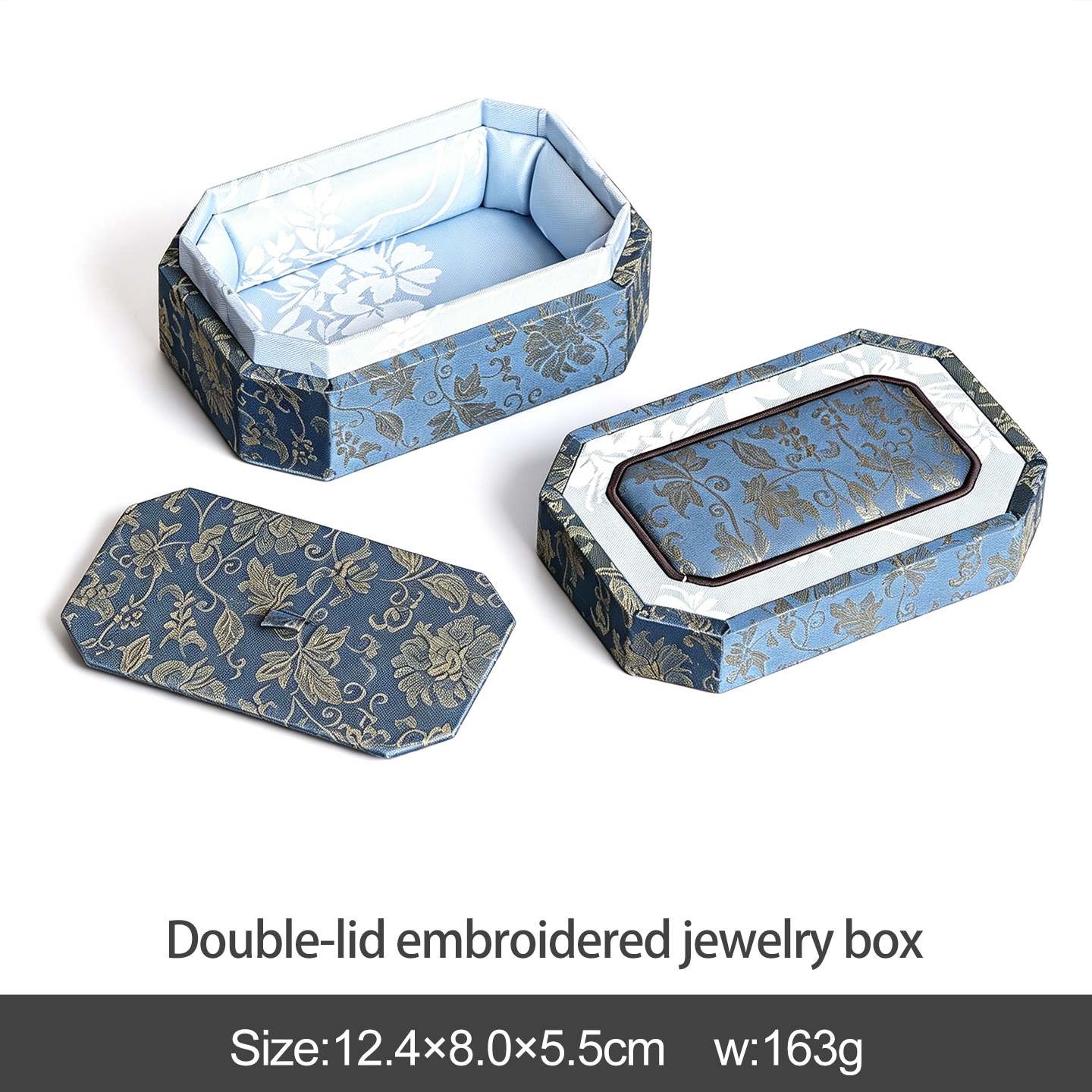 Boîte octogonale rectangulaire bleue avec couvercle