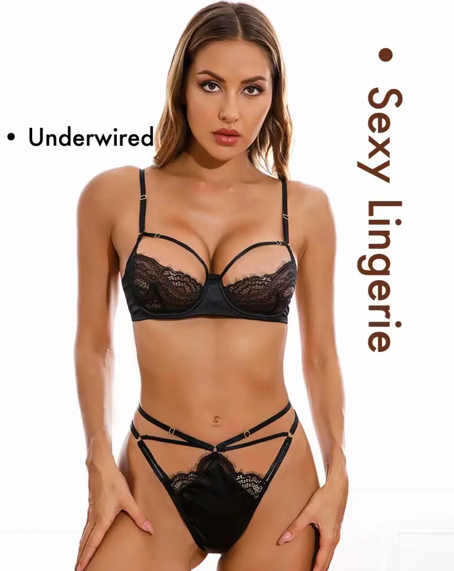 Conjunto de lencería ultradelgada para mujer, sujetador con aros y tangas, lencería Sexy de dos piezas