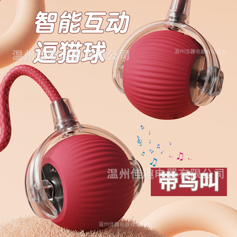 (Bird chirping sound) Red smart cat ball with lanyard