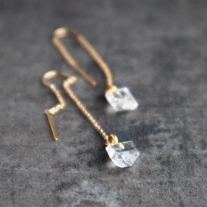 Ham Herkimer elmas Nugget küpe, nisan Birthstone uzun Threader küpe, 925 ayar gümüş zincir Dangle küpe - Product Image 6