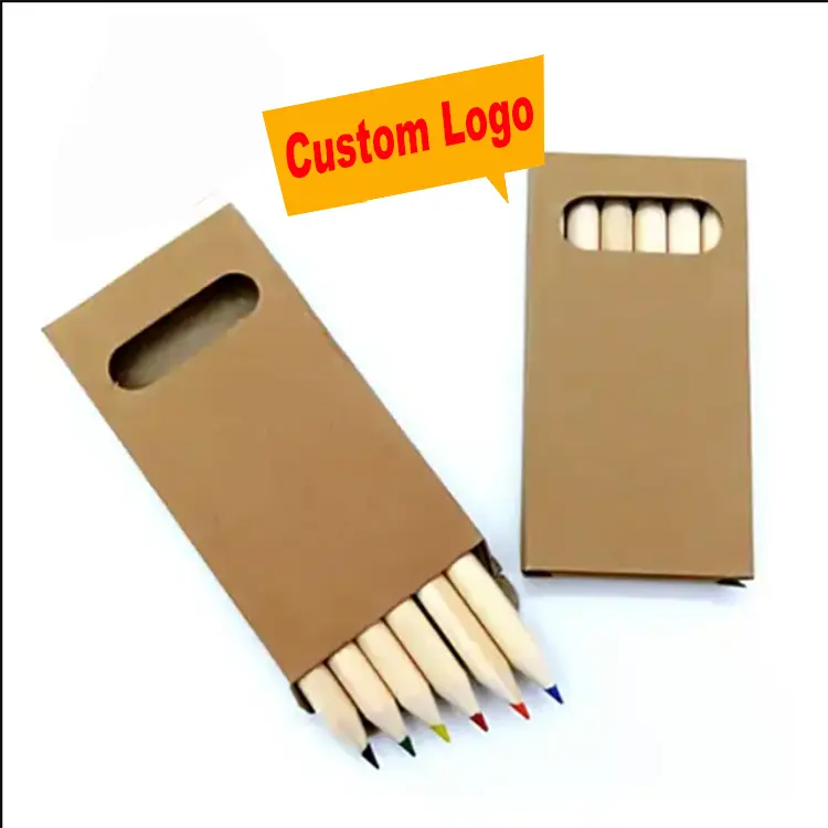 Promotional Wooden Colored Pencils 3.5 Inch Mini Color Pencil Set with Customized Paper Box for Kids Wood 6pcs/color Box 3.5inch