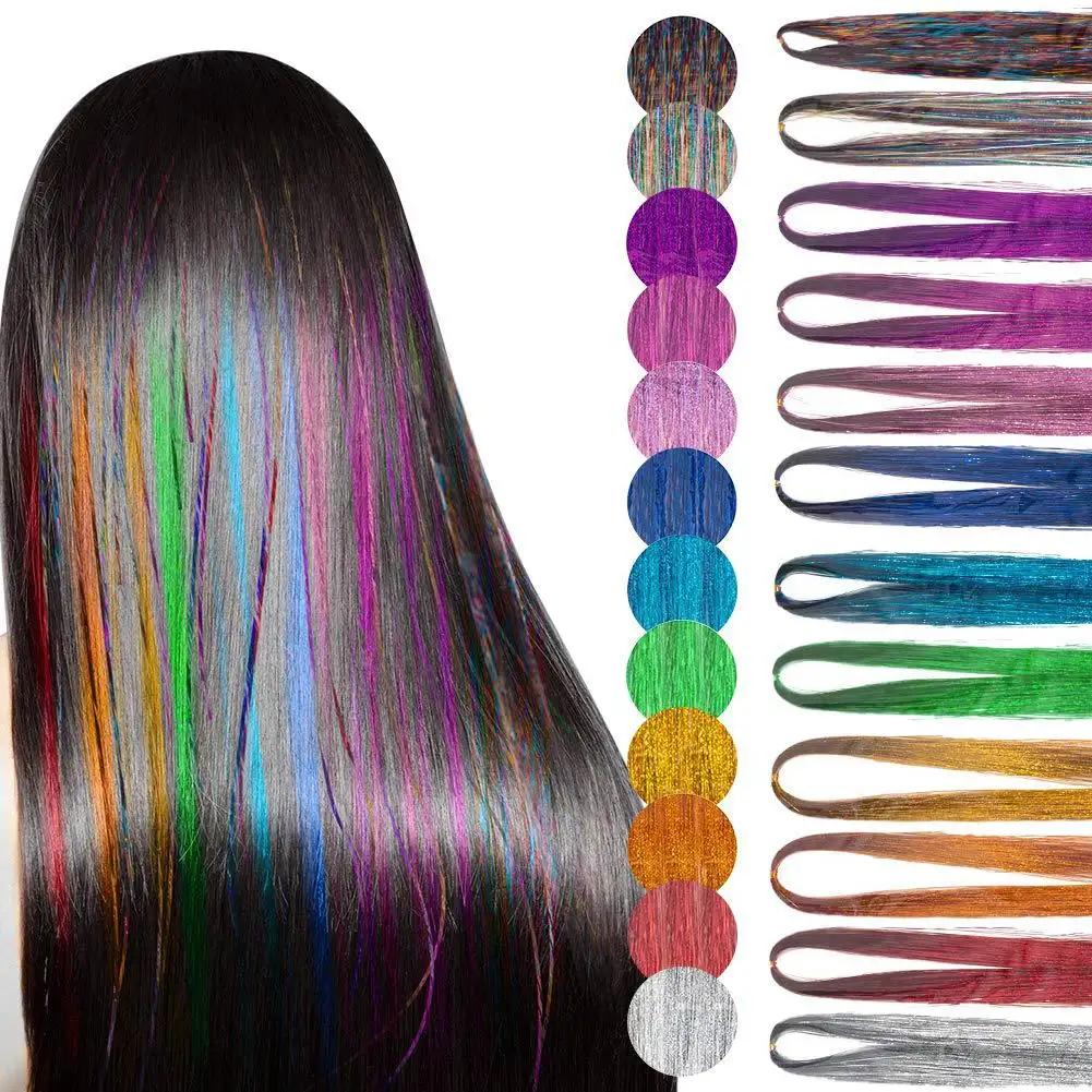 Whosale Tinsel accessori arcobaleno colorato oro Glitter intrecciare i capelli all'uncinetto Kit Tinsel per capelli in seta per l'estensione dei capelli