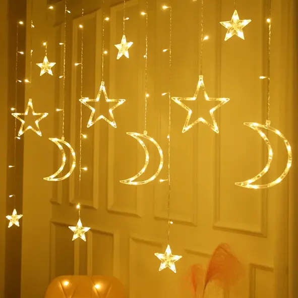 Ramadan décoration pour la maison 2024 étoile lune Led rideau lumière Islam musulman fête décor pour la maison cadeau EID Mubarak fournitures