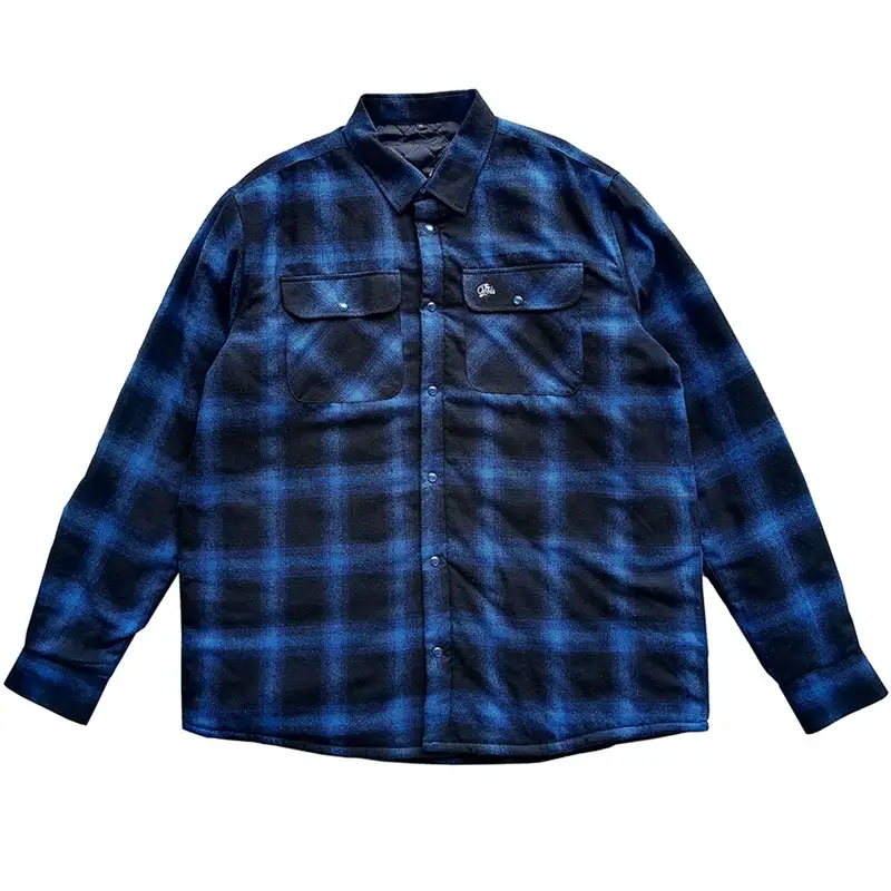 Custom curved hem fleece lined mens button cuffs plaid winter shirts heavyweight quilted flannel shirts with snaps