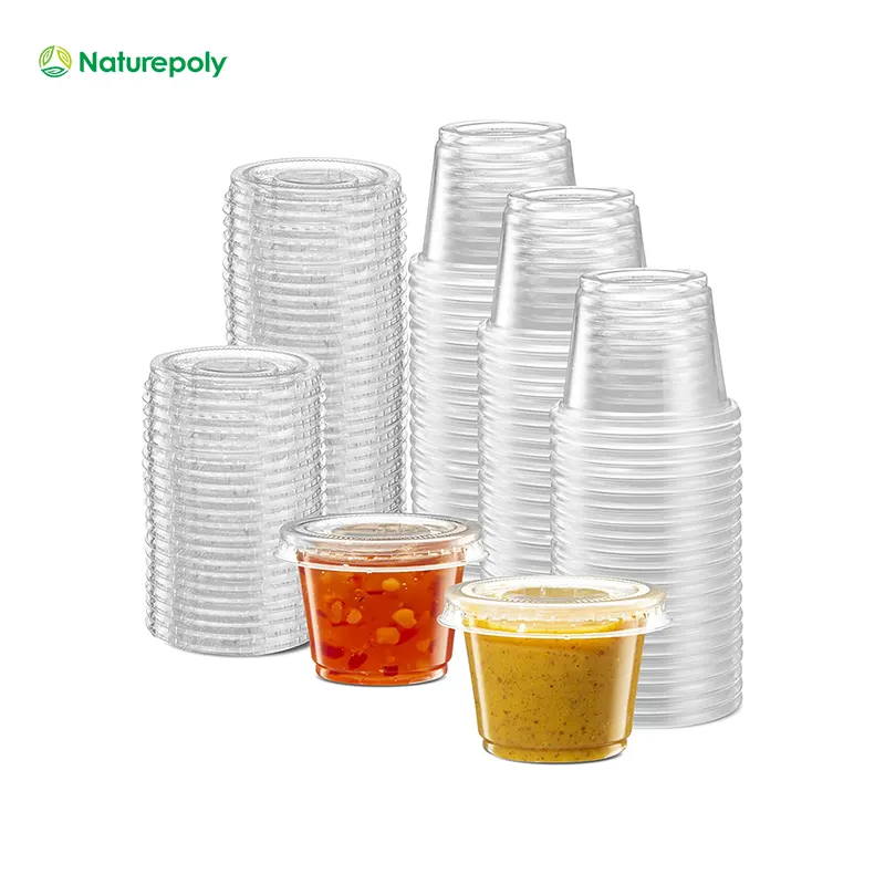 Free Sample Customized 1 2 3.25 4 5 oz Disposable Compostable and Biodegradable PLA Mini Soy Dipping Container Sauce Cup