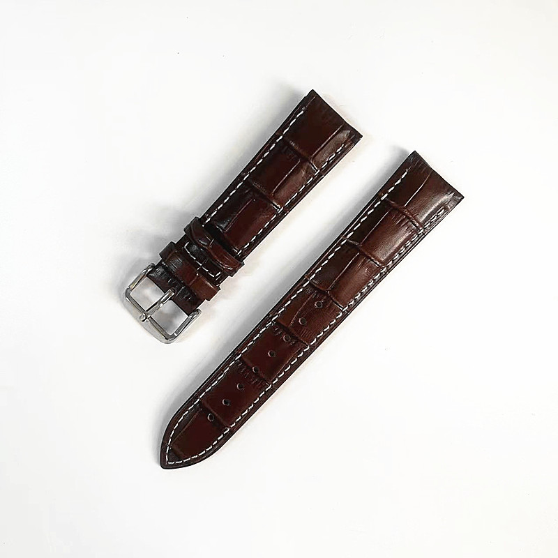 brown and white thread bamboo pattern-silver pin buckle