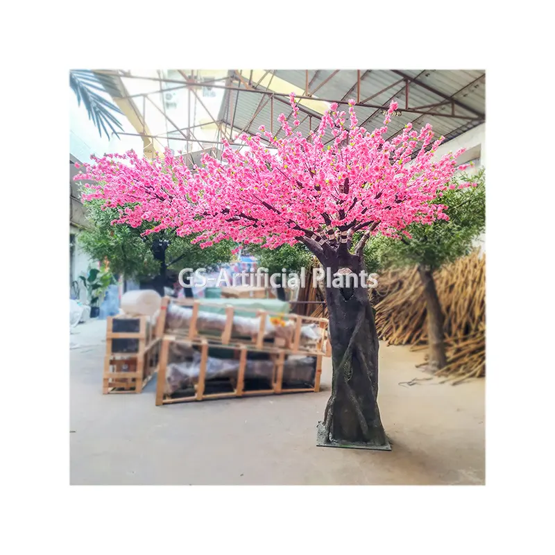 Flores artificiales de seda rosa para decoración interior, árbol de flor de melocotón de alta calidad, precio al por mayor, barato