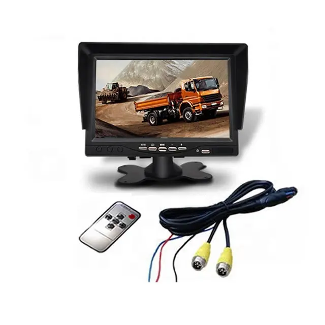 HD 1024X600 פנל דיגיטלי צבע מסך 7 אינץ לרכב צג LCD Rearview מראה AV1/AV2 וידאו קלט שולחן העבודה Stand לבד תמונה 24V