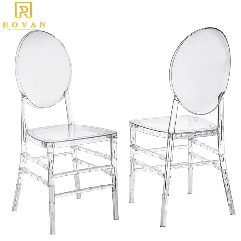 Rovan Furniture Crystal French Louis Chair Ghost Chairs Plastique transparent Polycarbonate Tiffany Résine Chiavari Evénement Location Acrylique