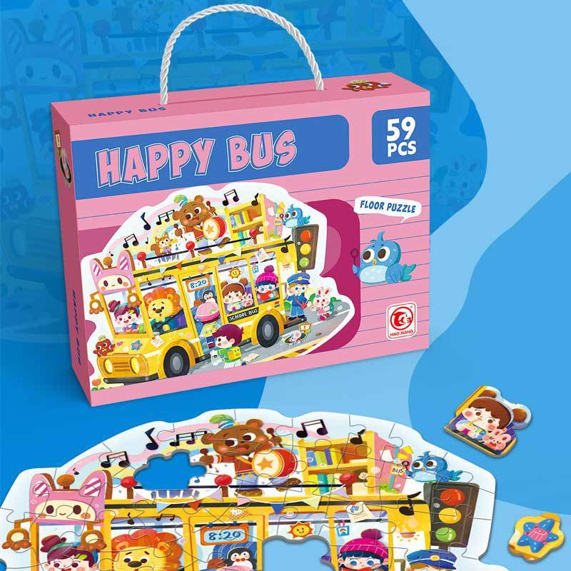 Puzzle sagomato - 59 pezzi - Autobus felice