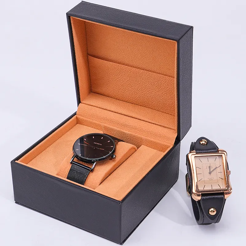 Fabricants d'usine Hanhong Boîte d'emballage de montre au design élégant Paquet cadeau de luxe en cuir PU Boîte de montre personnalisée à rabat