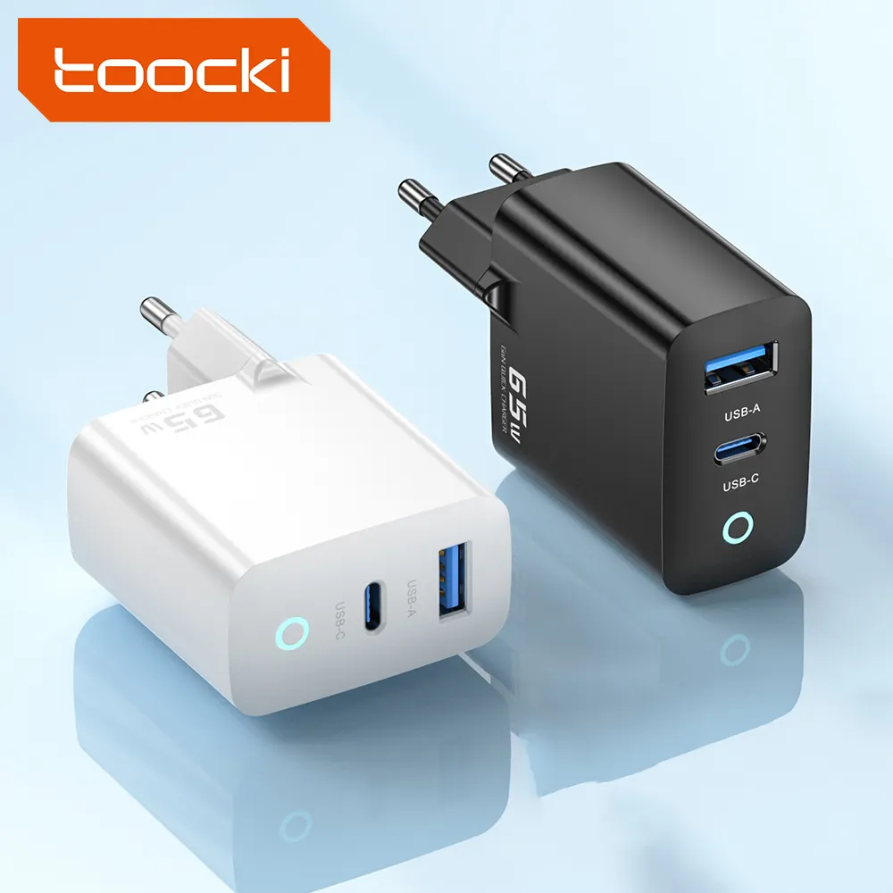 Toocki – chargeur gan 3 ports 65w, chargeur usb c 65w pd 3.0, chargeur gan 65w r, charge rapide