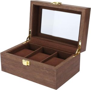 3 izgara izle ekran ahşap kutu siyah ceviz saat saklama kutusu şeffaf kapak İzle takı tutucu ile kilit - Product Image 6
