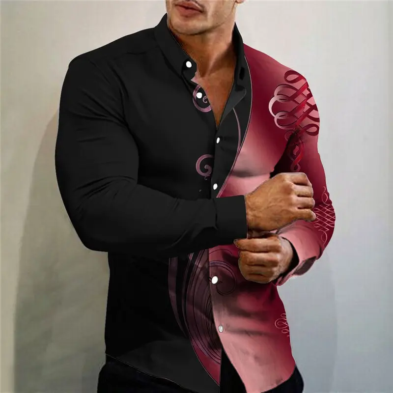 Hot Sale Luxury Gold Black Shirt Men Slim Fit Long Sleeve Camisa Masculina Gold Black Chemise Homme Social Men Club Prom Shirt