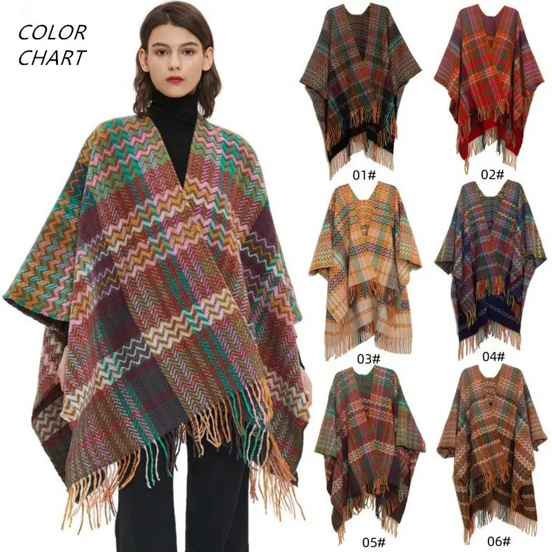 Của phụ nữ của phụ nữ Shawl quấn Poncho ruana CAPE áo len áo khoác mùa đông Chunky quá khổ ấm khăn quàng cổ lớn tartan chiếc khăn quấn khăn choàng