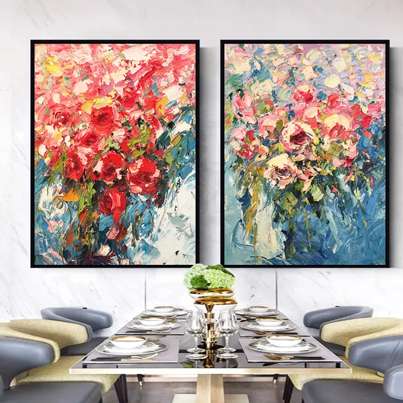 100% vẽ tay phòng khách trang trí nhà Quà Tặng trừu tượng hoa đầy màu sắc hiện đại trang trí hoa sơn dầu kích thước lớn